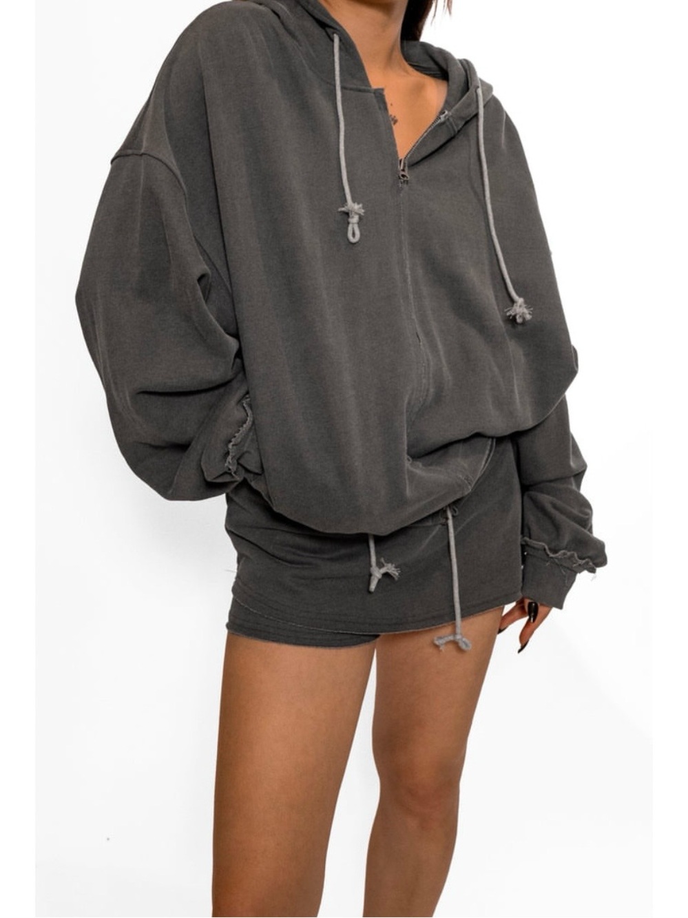 Gray Ruffled Hem asymmetrical Skort